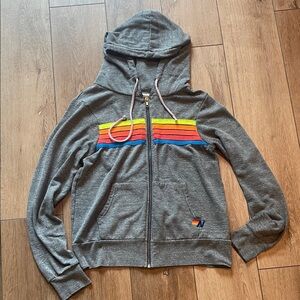 Aviator Nation Gray Hoodie with Neon Stripes